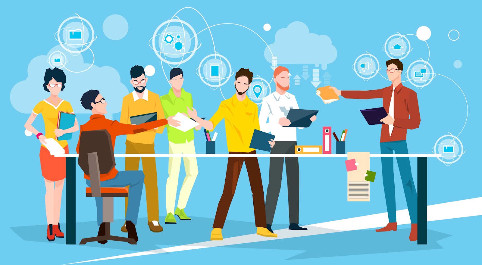 Sales team collaborating and sharing strategies for better performance