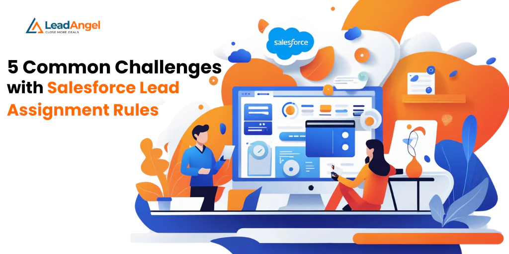 Visual representation of common issues with Salesforce lead assignment rules , including delays, misrouting, and lack of flexibility.